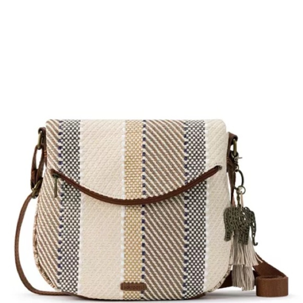Sakroots Cream, Beige & Brown Striped Crossbody Bag